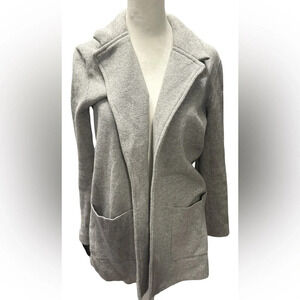 Magaschoni Women XS Grey Wool Blend Open Front Knit Sweater Blazer Jacket Pocket
